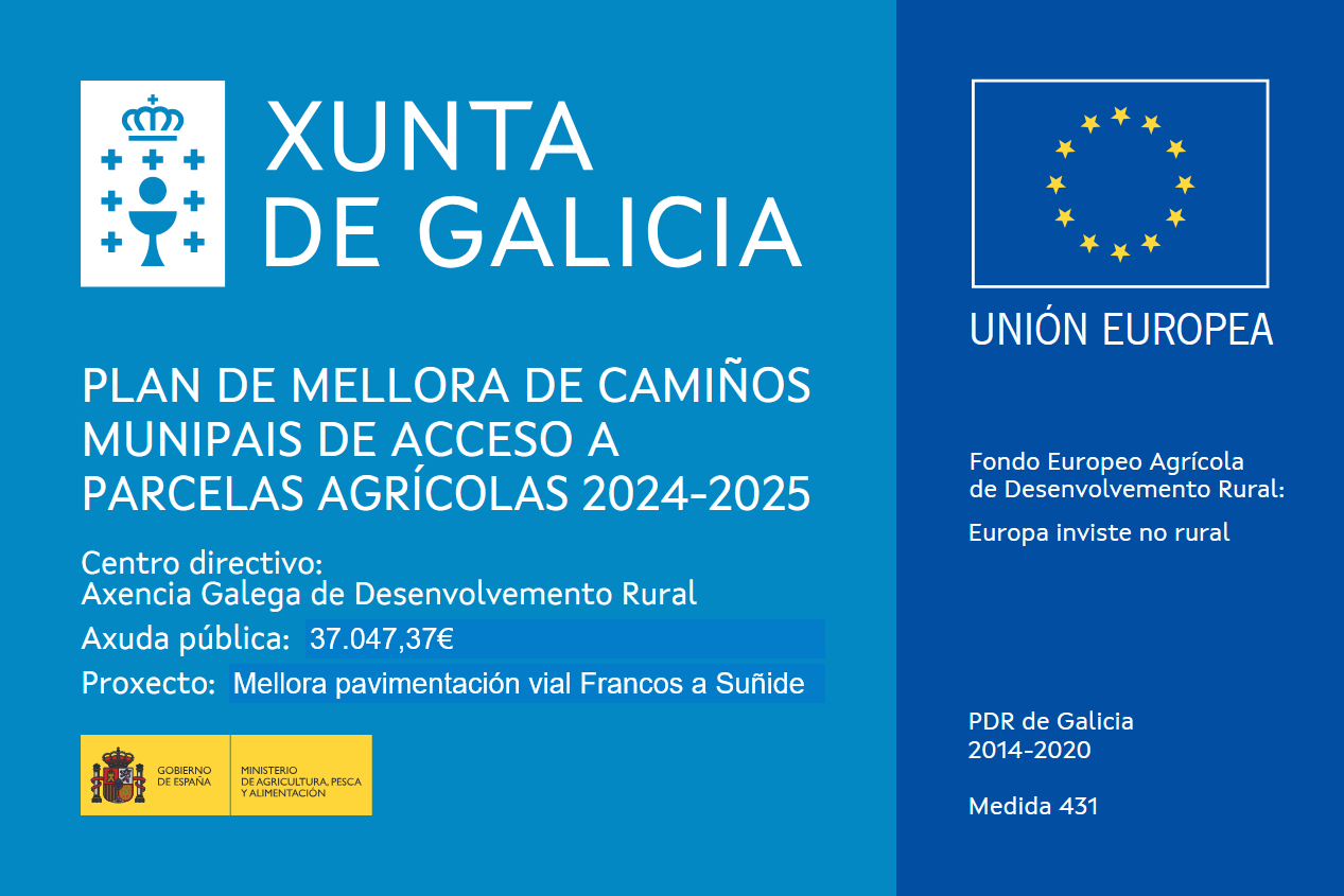 Plan marco de mellora de camios municipais de acceso a parcelas agrcolas 2024-2025, cofinanciado co Fondo Europeo Agrcola de Desenvolvemento Rural (Feader) ao abeiro do Programa de desenvolvemento rural (PDR) 2014-2020